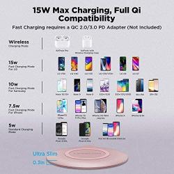 LETSCOM Ultra Slim Wireless Charger, Qi-Certified 15W Max Fast Wireless Charging Pad, Compatible with iPhone 12/11/11 Pro/XS Max/XR/XS/X/8/8+, Galaxy Note 10/Note 10+/S10/S10+/S10E (No AC Adapter)