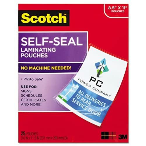 Scotch LS85425G Self-Laminating Pouches, 9-1/16-Inch x11-5/8-Inch,25/PK, Clear
