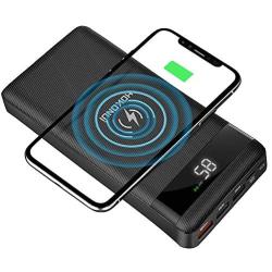 HOKONUI Wireless Portable Chargers, 10W Qi Fast Charge 20000 mAh Power Bank 5 Output USB Type-C LCD Display High Capacity External Battery Pack for Cell Phones, iPhone, Ipad, Samsung Galaxy and More