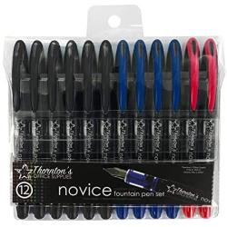Thorntons Office Supplies Novice Disposable Fountain Pens Pack of 12 Medium Point Assorted Business Colors 6 Black Ink 4 Blue Ink 2 Red Ink - Reusable Drawing Journaling Hand Lettering Calligraphy