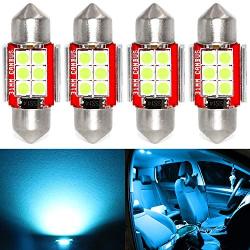 Phinlion Super Bright DE3175 LED Ice Blue Bulb 3030 6-SMD Festoon 1.25'' 31mm DE3021 DE3022 LED Bulbs for Interior Map Reading Dome Trunk Courtesy Light, Pack of 4