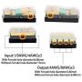 Magicsource Mini ANL Fuse Holder 12V 0/2/4 Gauge in to 4/8 Gauge Out for Car Audio AmplifierCopper Wiring Module High-Temperature Plastic Base Clear Cover with 60Amp Mini Fuse 4-Way