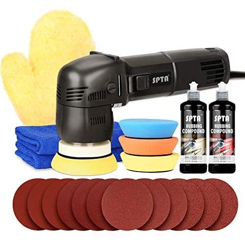 SPTA Buffer Polisher, Orbital Car Polisher 3 Inch 10mm/780W Variable Speed Orbit Dual Action Polisher Auto Detailing Tools with DA Polishing Pads+Sanding Discs+Pad Conditioning Brush+Scratch Remover