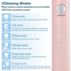 Miss Gorgeous Sonic Electric Toothbrush for Kids and Adult, USB Rechargeable Toothbrush, 5 Modes with 2 Min Build in Timer with 4 Replacement Heads(IPX7 Waterproof, Fast Charging) (pink2)