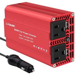 Yinleader 500W Car Power Inverter DC 12V to 110V AC Car Converter with 2 USB Charging Ports, Power Converter with 2 AC Outlets Car Charger, Car Adapter