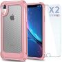 iPhone XR Case with [ Screen Protector Tempered Glass x2Pack] SUPBEC Protective Phone Cover with Silicone PC+TPU Shockproof Rubber Heavy Duty Case for iPhone XR Cases-Clear Rose Gold