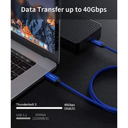 Thunderbolt 3 Cable TB3 3.3ft/40Gbps/5K(USB-C to USB-C), JSAUX 40Gbps Data Transfer/ 100W 5A Charging/ 5K@60Hz Type-C Compatible with External SSD, eGpu, USB-C Docking Station, Dell -Blue
