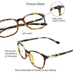 VisionGlobal Blue Light Blocking Glasses for Women/Men, Anti Eyestrain, Computer Reading, TV Glasses, Stylish Square Frame, Anti Glare(Tortoise,+3.75 Magnification)