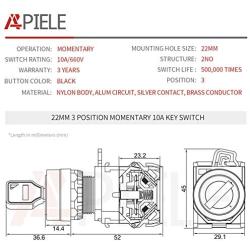 APIELE 22mm Key Switch 440V 10A 1NO1NC (3 Position, Momentary)