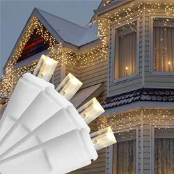 Aladdins Lamp 100 Twinkling LED Icicle Christmas Lights Window Curtain Roofline Porch Decoration Lights Connectable UL Listed (Warm White)