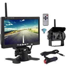 7 Inch Wireless Car Backup Camera and Monitor Kit, Superior Night Vision Wide Angle Stable Signal HD TFT LCD Monitor Parking System with Car Charger for 12V-24V Truck RV Trailer Camper Bus