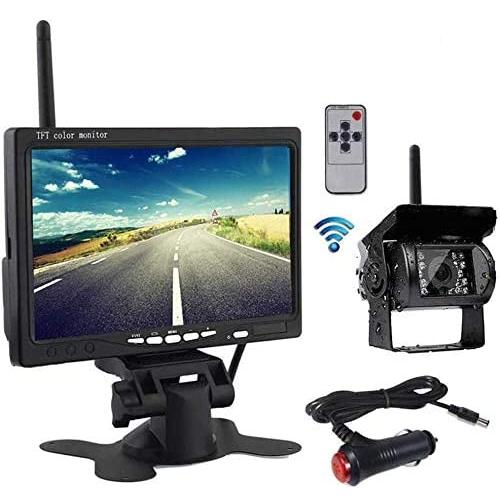 7 Inch Wireless Car Backup Camera and Monitor Kit, Superior Night Vision Wide Angle Stable Signal HD TFT LCD Monitor Parking System with Car Charger for 12V-24V Truck RV Trailer Camper Bus