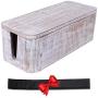 Cable Management Box & Cord Organizer- Cable Organizer for Desk, Home, Office. Hides Wires, Surge Protectors, Power Strips. Eco Friendly Mango Wood Cord Management Solution (Whitewash)