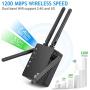 WiFi Extender,Wireless Range Extender,1200Mbps | 2.4GHz and 5.0GHz Dual Band WiFi Repeater Wireless Signal Booster, WiFi Booster for The House 360 Degree Full Coverage Network (Black)