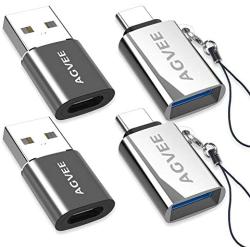 AGVEE [2 Pack] Zinc USB-C Male to USB-A 3.0 Female OTG Adapter & [2 Pack] USBC Female to USB-A 2.0 Male Converter, for MacBook Pro, iPad Pro 2020 Air 4, Galaxy S20 S10 Note 20 10, Pixel 2 3 4, Silver