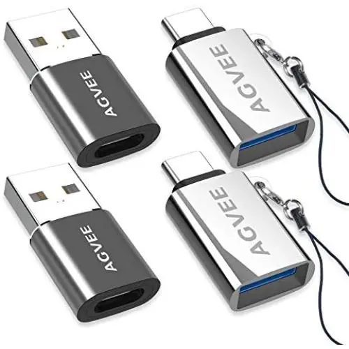 AGVEE [2 Pack] Zinc USB-C Male to USB-A 3.0 Female OTG Adapter & [2 Pack] USBC Female to USB-A 2.0 Male Converter, for MacBook Pro, iPad Pro 2020 Air 4, Galaxy S20 S10 Note 20 10, Pixel 2 3 4, Silver