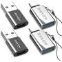 AGVEE [2 Pack] Zinc USB-C Male to USB-A 3.0 Female OTG Adapter & [2 Pack] USBC Female to USB-A 2.0 Male Converter, for MacBook Pro, iPad Pro 2020 Air 4, Galaxy S20 S10 Note 20 10, Pixel 2 3 4, Silver