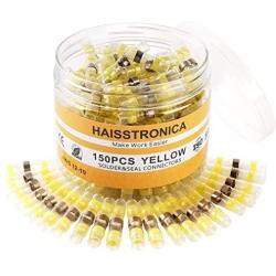 haisstronica 150PCS Solder Seal Wire Connectors ,Waterproof Wire Connectors, Heat Shrink Butt Connectors for Watercraft,Electrical,Electronics 12-10 Yellow