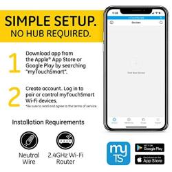 GE myTouchSmart WiFi Smart Light Switch, No Hub Required, Works with Alexa, Google Assistant, 2.4GHz Single Pole/3-Way Ready, Neutral Wire Required, Preset/Custom Programs, 40792, White/Light Almond