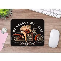 oFloral Girl Gaming Mouse Pad Pin Up Blondie On Motorcycle Woman Playing Poker Cards Decorative Mousepad Rubber Base Home Decor for Computers Laptop Office Home 7.9X9.5 Inch