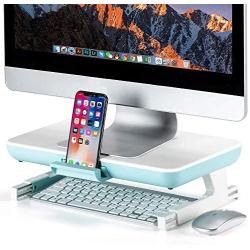 Foldable Monitor Stand Riser, Adjustable Length Computer Stand Riser with Storage Drawer Tablet Phone Stand for PC Laptop Computer (White)