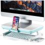 Foldable Monitor Stand Riser, Adjustable Length Computer Stand Riser with Storage Drawer Tablet Phone Stand for PC Laptop Computer (White)