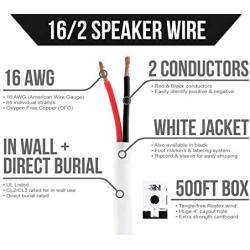 Next 16/2 Speaker Wire - 16 AWG/Gauge 2 Conductor - UL Listed In Wall (CL2/CL3) and Outdoor/In Ground (Direct Burial) Rated - Oxygen-Free Copper (OFC) - 500 Foot Bulk Cable Pull Box -  White