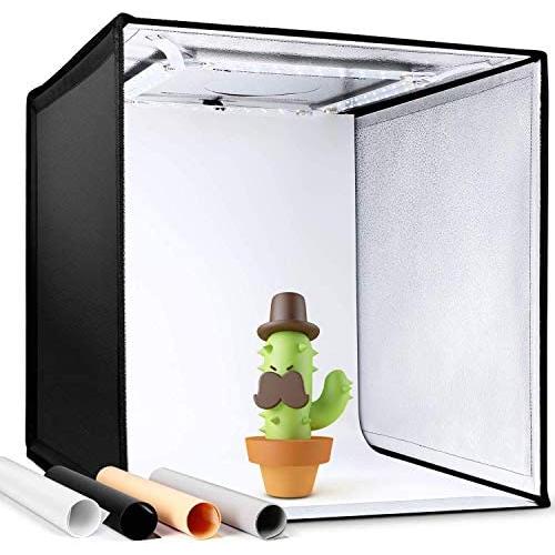 amzdeal Photo Light Box 20'' x 20'' Photography Studio Box Adjustable Brightness Color Temperature Shooting Photo Tent with Light, 4 Backdrops (Black, White, Orange, Grey)