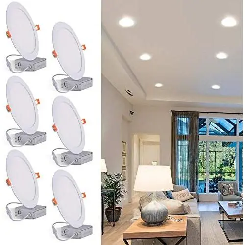 JARLSTAR 6 Pack 8 Inch Ultra-Thin LED Recessed Ceiling Light with Junction Box, 6000K Daylight, 18W 110V Eqv Recessed Lighting, Slim LED Can-Killer Downlight,1500LM High Brightness,CRI80+