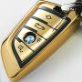 Intermerge for BMW Key Fob Cover,Blade Shape Soft TPU Key Case Shell Pouch for BMW New BMW X1 X3 X5 X6,BMW Series 1 2 5 7 Keyless Entry BMW Key Cover-Gold