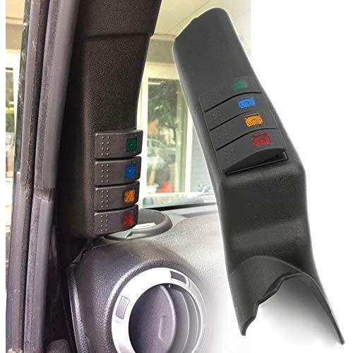 HOZAN Left Side A-Pillar Switch Pod with 4 Rocker Switches Compatible with Jeep Wrangler JK Sahara Rubicon 2011-2017