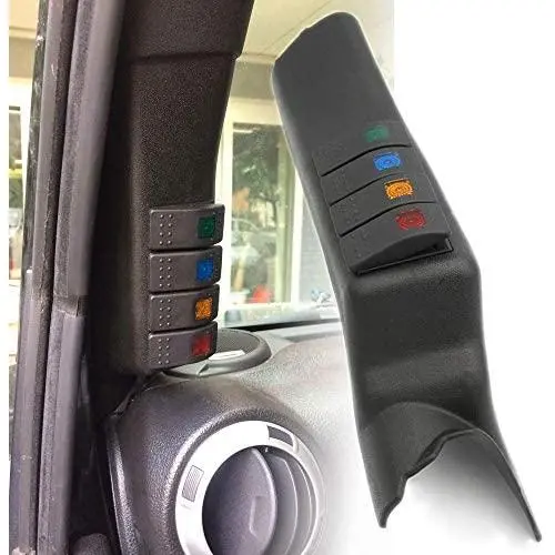 HOZAN Left Side A-Pillar Switch Pod with 4 Rocker Switches Compatible with Jeep Wrangler JK Sahara Rubicon 2011-2017