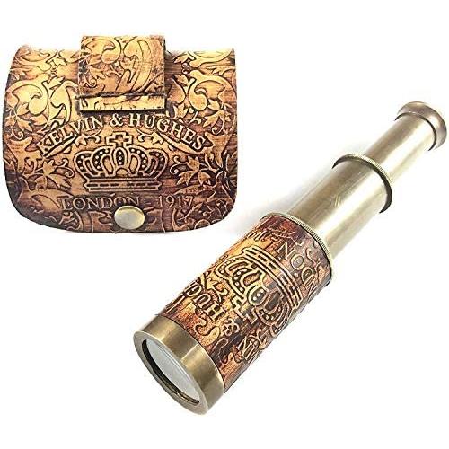 Nautical Handheld Pirate Brass Telescope with Box/Case,Sailor Home Decor Pirate Captain Boat Gift (6'', Kelvin & Hughes)