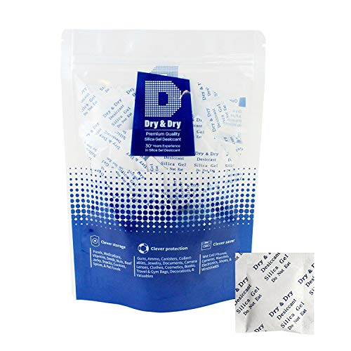 Dry & Dry 2 Gram [100 Packets] Premium Pure Silica Gel Packets Desiccant Dehumidifier Silica Gel Packs - Food Safe Rechargeable Silica Packets Silica Gel Packs