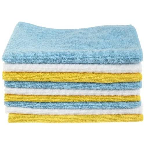 Amazon Basics Blue, White, and Yellow Microfiber Cleaning Cloths - Pack of 48