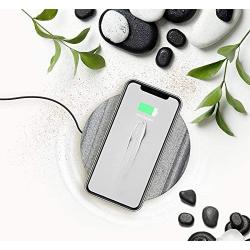 Eggtronic Wireless Charging Stone - Qi Certified 10W high Speed Charger with Built-in Durable Braided Cable for iPhone, Galaxy, Note, AirPods 2, AirPods Pro, Galaxy Buds, Pixel Buds - Sandstone