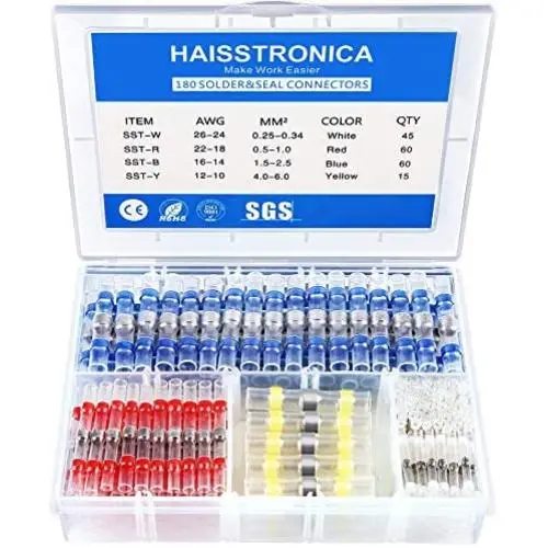Haisstronica 180PCS Solder Seal Wire Connectors-Waterproof Solder Wire Connectors kit-Heat Shrink Butt Connectors for Marine,Watercraft,Electrical,Electronics,Aircraft,Boat,Truck,Stereo,Joint