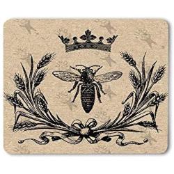 Moslion Bee Mouse Pad Vintage Queen Bees Retro Crown Floral Ear Bow Knot Black Gaming Mouse Mat Non-Slip Rubber Base Thick Mousepad for Laptop Computer PC 9.5x7.9 Inch