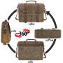Mens Messenger Bag 15.6 Inch Waterproof Vintage Genuine Leather Waxed Canvas Briefcase Large Satchel Shoulder Bag Rugged Leather Computer Laptop Bag, Khaki