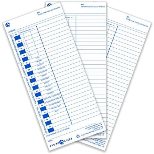Pyramid 35100-10SMB 1,000 Count Spanish Language Genuine Time Cards for 3500, 3600SS and 3700 Time Clocks Time Clock