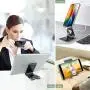 Cell Phone Stand Holder Adjustable Increase Fully Foldable Thick Aluminum Desktop Cellphone Cradle Dock with Anti-Slip Base and Convenient Charging Port for iPhone for Bedside Table, Ofice, Desk-Black