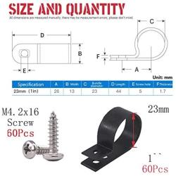 Hilitchi 60Pcs Plastic Cable Clamp R Type Screw Mounting Cord Fastener Cable Clips with Screws for Wire Management Cable Conduit (1inch, Black)