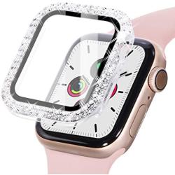 Fullife Compatible for Apple Watch Case Screen Protector 38mm, Bling Crystal Full Cover Tempered Glass Protective Case Compatible for Apple Watch Series 6/5/4/3/2/1 38mm 40mm 42mm 44mm, Clear