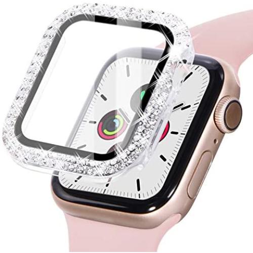 Fullife Compatible for Apple Watch Case Screen Protector 38mm, Bling Crystal Full Cover Tempered Glass Protective Case Compatible for Apple Watch Series 6/5/4/3/2/1 38mm 40mm 42mm 44mm, Clear