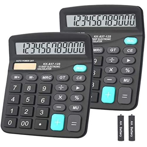 Calculator, BESTWYA Dual Power Handheld Desk Calculator with 12 Digit Large LCD Display Big Sensitive Button （Black, Pack of 2）