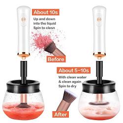 Makeup Brush Cleaner and Dryer, Lemcrvas Professional Electronic Makeup Brushes Spinner Comestic Brushes Cleaning Tool with 8 Rubber Collars, Easy Wash and Fast Dry (white)