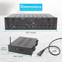 500W Karaoke Wireless Bluetooth Amplifier - 4 Channel Stereo Audio Home Theater Speaker Sound Power Receiver w/ AUX IN, FM, RCA Subwoofer Speakers OUT, USB, Microphone IN w/ Echo - Pyle PTA44BT