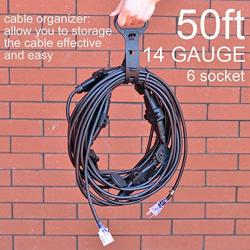 Yodotek 50FT 14 Gauge Outdoor Power Extension Cord,Seven Outlet Cable.Multiple Evenly-Spaced Plug Ideal for Landscaping Light,Stage Backlines,Holiday Decoration and Christmas,UL Listed Cord Splitter