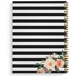 Softcover Classic Floral Get Stuff Done 8.5'' x 11'' Motivational Spiral Notebook/Journal, 120 Checklist Pages, Durable Gloss Laminated Cover, Gold Wire-o Spiral. Made in The USA