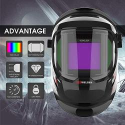 YESWELDER Large Viewing True Color Solar Powered Auto Darkening Welding Helmet with SIDE VIEW, 4 Arc Sensor Wide Shade 4/5-9/9-13 Welder Mask for TIG MIG ARC Grinding Plasma LYG-Q800D